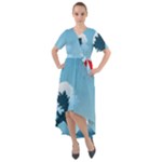 Minimalism Great Wave Off Kanagawa Front Wrap High Low Dress
