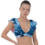 Minimalism Great Wave Off Kanagawa Plunge Frill Sleeve Bikini Top