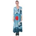 Minimalism Great Wave Off Kanagawa Button Up Maxi Dress