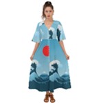 Minimalism Great Wave Off Kanagawa Kimono Sleeve Boho Dress