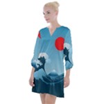 Minimalism Great Wave Off Kanagawa Open Neck Shift Dress