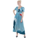 Minimalism Great Wave Off Kanagawa Button Up Short Sleeve Maxi Dress