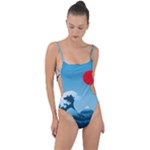 Minimalism Great Wave Off Kanagawa Tie Strap One Piece Swimsuit