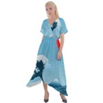 Minimalism Great Wave Off Kanagawa Cross Front Sharkbite Hem Maxi Dress
