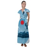 Minimalism Great Wave Off Kanagawa Flutter Sleeve Maxi Dress