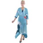 Minimalism Great Wave Off Kanagawa Quarter Sleeve Wrap Front Maxi Dress