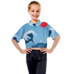 Minimalism Great Wave Off Kanagawa Kids Mock Neck T-Shirt