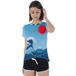 Minimalism Great Wave Off Kanagawa Short Sleeve Open Back T-Shirt
