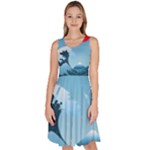Minimalism Great Wave Off Kanagawa Knee Length Skater Dress With Pockets