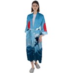 Minimalism Great Wave Off Kanagawa Maxi Satin Kimono