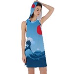 Minimalism Great Wave Off Kanagawa Racer Back Hoodie Dress
