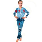 Minimalism Great Wave Off Kanagawa Kids  Satin Long Sleeve Pajamas Set
