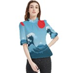 Minimalism Great Wave Off Kanagawa Frill Neck Blouse
