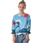 Minimalism Great Wave Off Kanagawa Kids  Cuff Sleeve Top