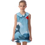 Minimalism Great Wave Off Kanagawa Kids  Pilgrim Collar Ruffle Hem Dress