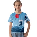 Minimalism Great Wave Off Kanagawa Kids  Cuff Sleeve Scrunch Bottom T-Shirt