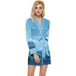 Minimalism Great Wave Off Kanagawa Long Sleeve Satin Robe