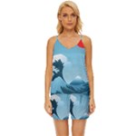 Minimalism Great Wave Off Kanagawa V-Neck Satin Pajamas Set