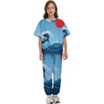 Minimalism Great Wave Off Kanagawa Kids  T-Shirt and Pants Sports Set
