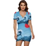Minimalism Great Wave Off Kanagawa Low Cut Cap Sleeve Mini Dress