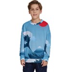 Minimalism Great Wave Off Kanagawa Kids  Crewneck Sweatshirt