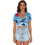 Minimalism Great Wave Off Kanagawa V-Neck Crop Top