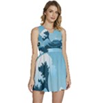 Minimalism Great Wave Off Kanagawa Sleeveless High Waist Mini Dress
