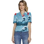 Minimalism Great Wave Off Kanagawa Puffed Short Sleeve Button Up Jacket