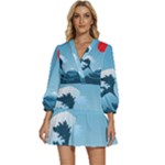 Minimalism Great Wave Off Kanagawa V-Neck Placket Mini Dress