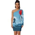 Minimalism Great Wave Off Kanagawa Long Sleeve One Shoulder Mini Dress