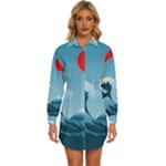 Minimalism Great Wave Off Kanagawa Womens Long Sleeve Shirt Dress