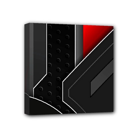 Gamer Tech Black Mesh Red Modern Shape Texture Geometric Pattern Mini Canvas 4  x 4  (Stretched) from ArtsNow.com