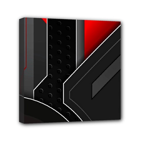Gamer Tech Black Mesh Red Modern Shape Texture Geometric Pattern Mini Canvas 6  x 6  (Stretched) from ArtsNow.com