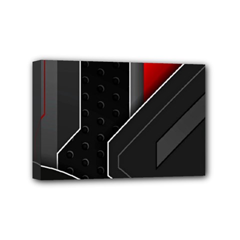 Gamer Tech Black Mesh Red Modern Shape Texture Geometric Pattern Mini Canvas 6  x 4  (Stretched) from ArtsNow.com
