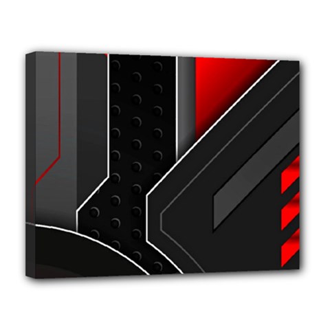 Gamer Tech Black Mesh Red Modern Shape Texture Geometric Pattern Canvas 14  x 11  (Stretched) from ArtsNow.com