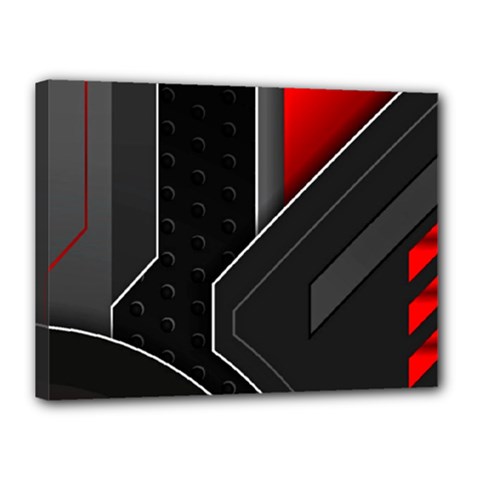Gamer Tech Black Mesh Red Modern Shape Texture Geometric Pattern Canvas 16  x 12  (Stretched) from ArtsNow.com