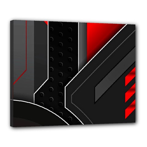 Gamer Tech Black Mesh Red Modern Shape Texture Geometric Pattern Canvas 20  x 16  (Stretched) from ArtsNow.com