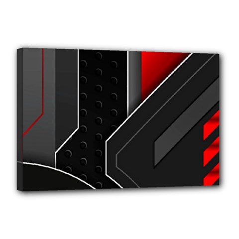 Gamer Tech Black Mesh Red Modern Shape Texture Geometric Pattern Canvas 18  x 12  (Stretched) from ArtsNow.com