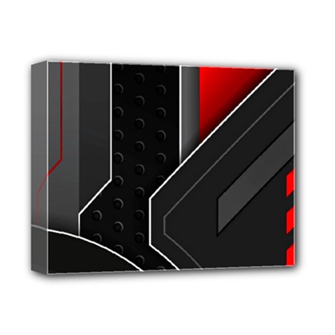 Gamer Tech Black Mesh Red Modern Shape Texture Geometric Pattern Deluxe Canvas 14  x 11  (Stretched) from ArtsNow.com