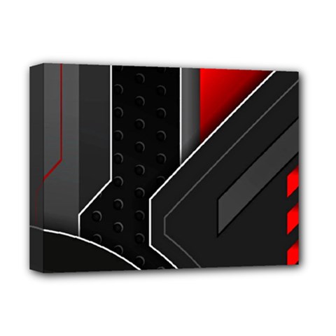 Gamer Tech Black Mesh Red Modern Shape Texture Geometric Pattern Deluxe Canvas 16  x 12  (Stretched)  from ArtsNow.com