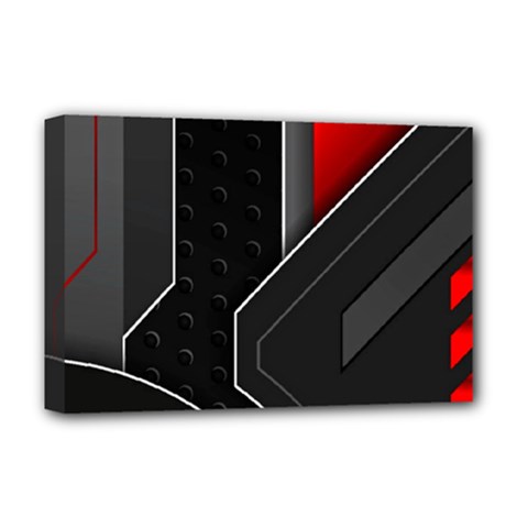 Gamer Tech Black Mesh Red Modern Shape Texture Geometric Pattern Deluxe Canvas 18  x 12  (Stretched) from ArtsNow.com