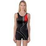 Gamer Tech Black Mesh Red Modern Shape Texture Geometric Pattern One Piece Boyleg Swimsuit
