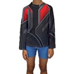 Gamer Tech Black Mesh Red Modern Shape Texture Geometric Pattern Kids  Long Sleeve Swimwear