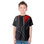 Gamer Tech Black Mesh Red Modern Shape Texture Geometric Pattern Kids  Cotton T-Shirt