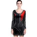 Gamer Tech Black Mesh Red Modern Shape Texture Geometric Pattern Long Sleeve Bodycon Dress