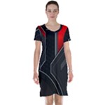 Gamer Tech Black Mesh Red Modern Shape Texture Geometric Pattern Short Sleeve Nightdress