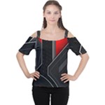 Gamer Tech Black Mesh Red Modern Shape Texture Geometric Pattern Cutout Shoulder T-Shirt