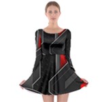Gamer Tech Black Mesh Red Modern Shape Texture Geometric Pattern Long Sleeve Skater Dress