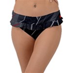 Gamer Tech Black Mesh Red Modern Shape Texture Geometric Pattern Frill Bikini Bottoms