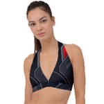 Gamer Tech Black Mesh Red Modern Shape Texture Geometric Pattern Halter Plunge Bikini Top